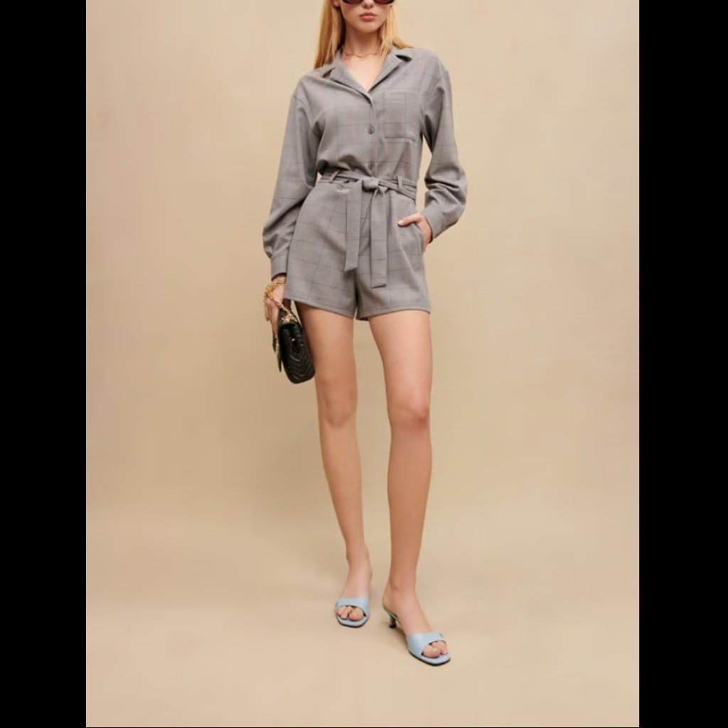 Maje Icarreau Gris Short Checked Romper Size 38